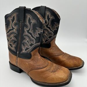 Justin Youth 4.5D 7010Y Cowboy boot Mahogany Worn‎ Saddle Leather double stitch